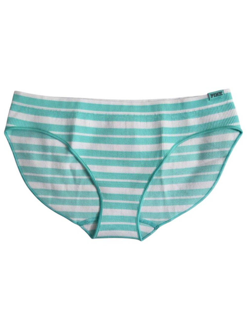 PINK Victoria's Secret High Waist Rib Seamless Bikini- Teal Ice Stripe